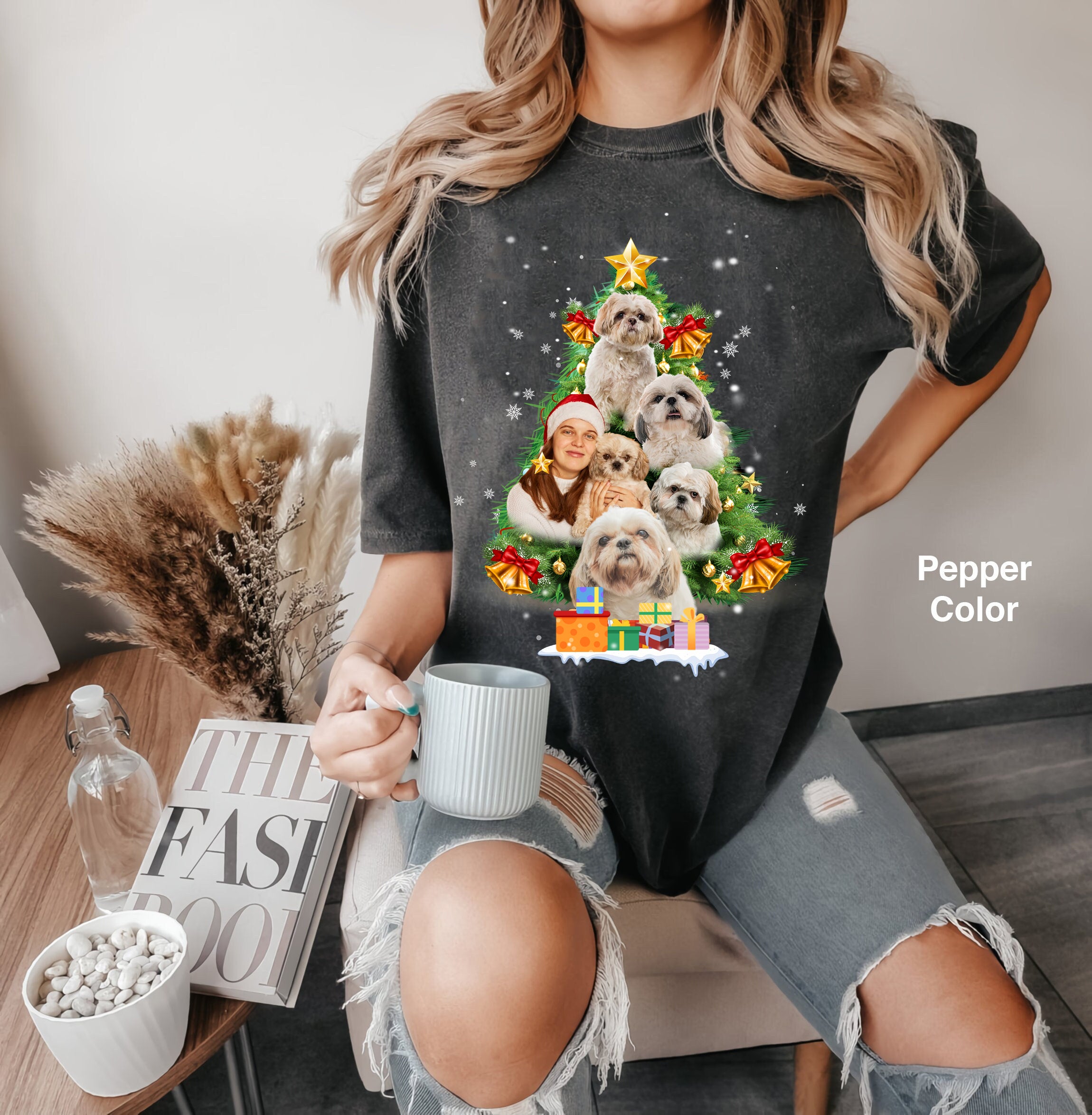 Custom Pet Photo Christmas Tree Shirt, Vintage 90s Shirt, Graphic Tee, Rap Tee Sweatshirt Hoodie