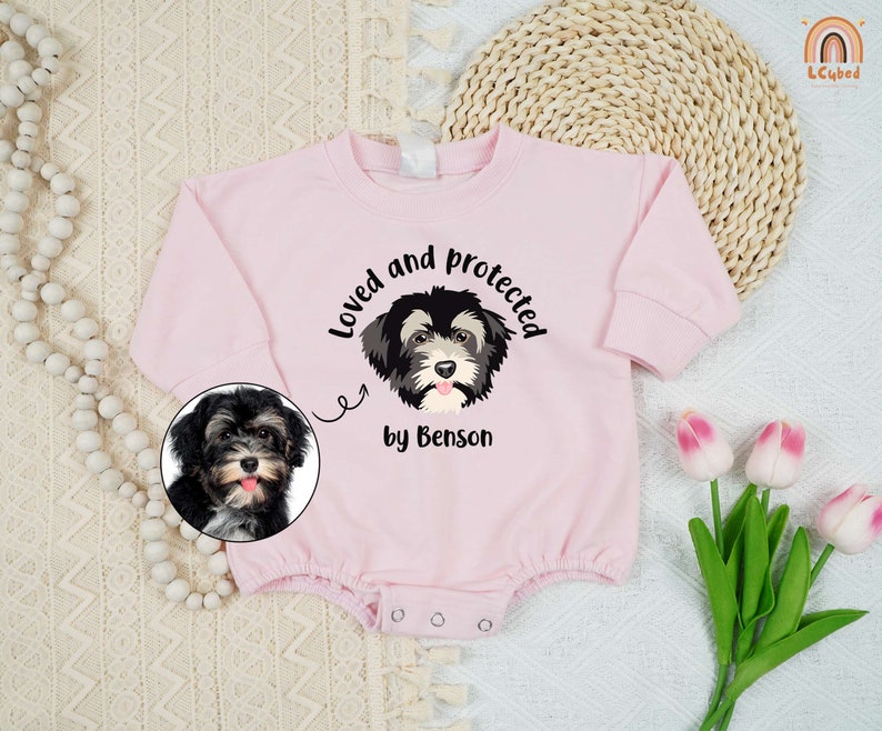 Custom Loved and Protected Pet Portrait with Pet's Name Printing Baby Bodysuit Toddler Sweatshirt