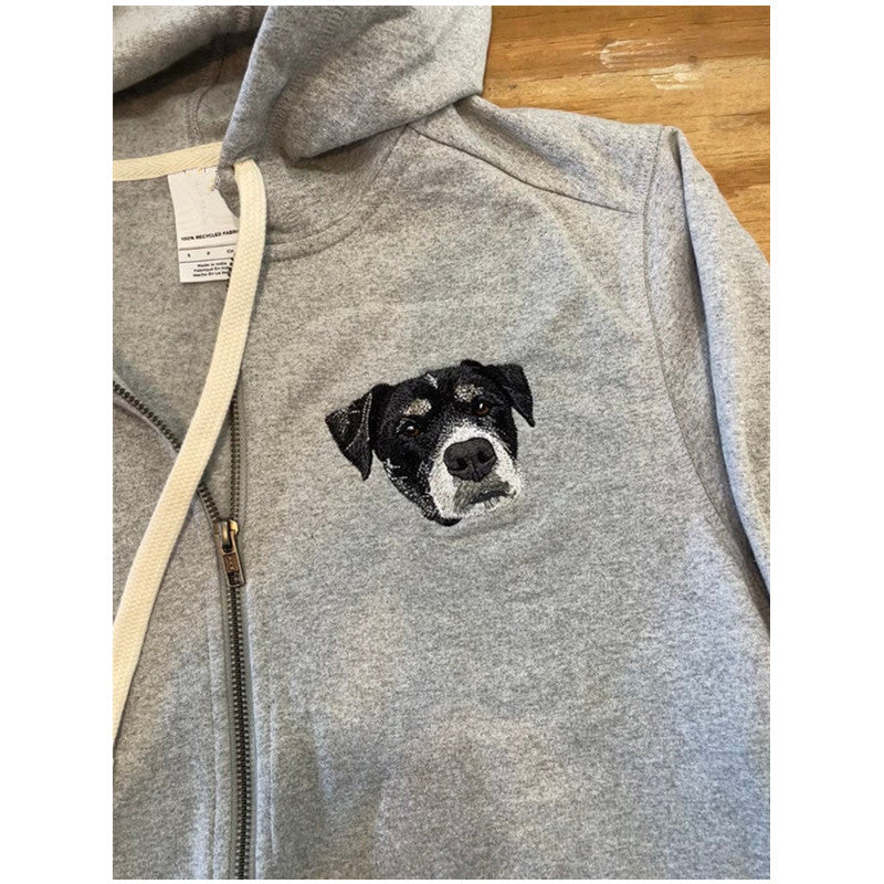 Custom Embroidered Pet Portrait Hooded Zip Up Hoodie