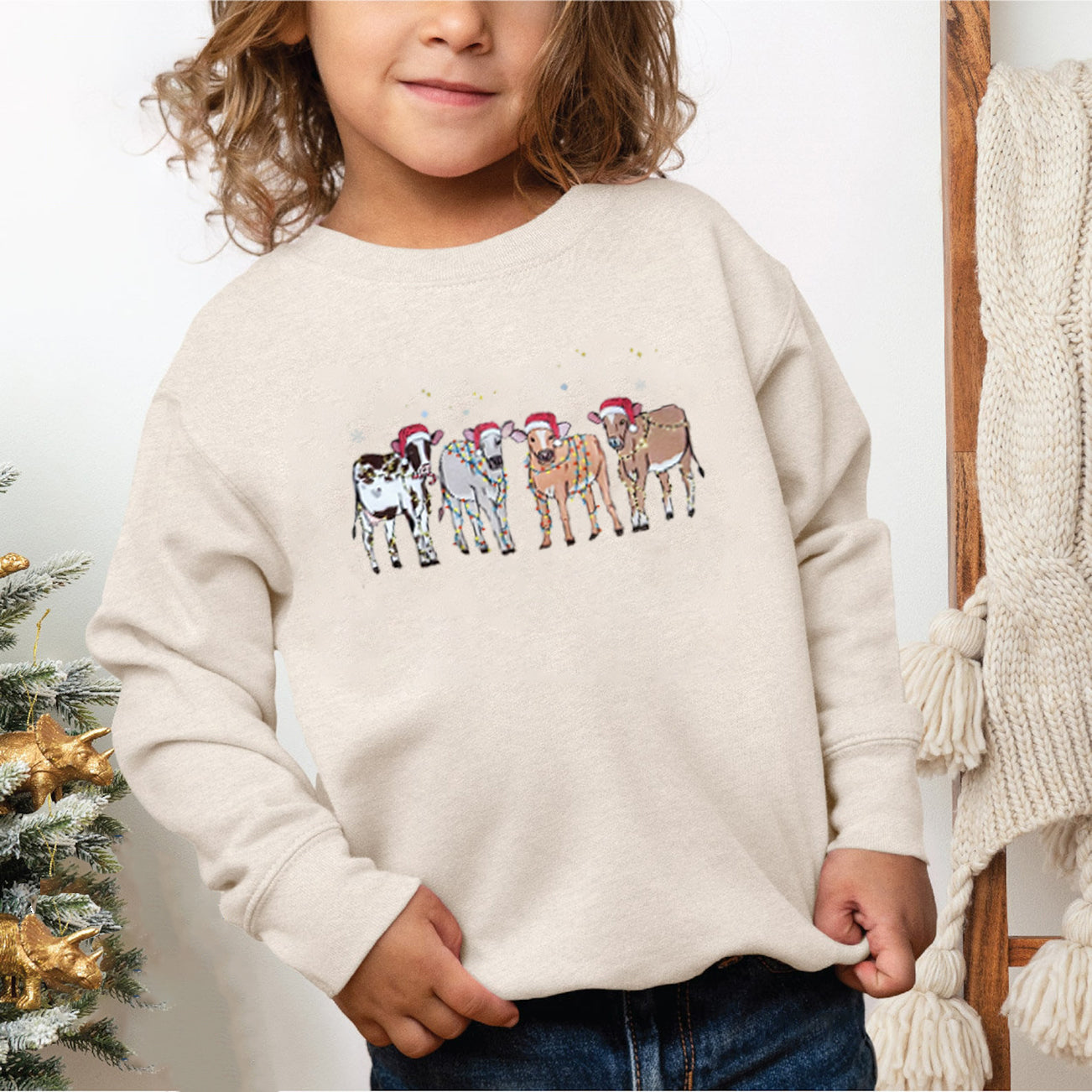 Cow Lover Animals Holiday Christmas Sweatshirt For Kids Youth