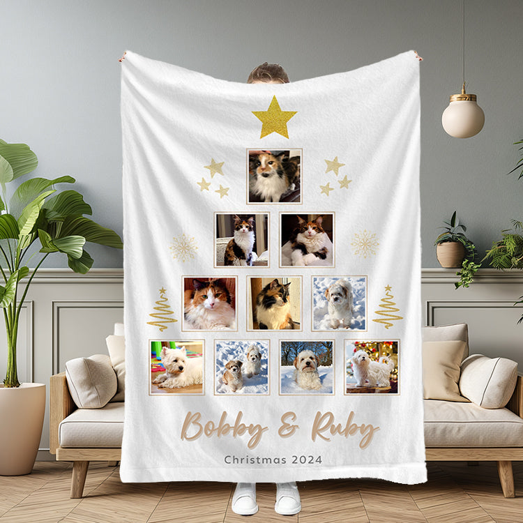 Custom Photo Christmas Tree Collage, Personalized Photo Blanket, Christmas Gift