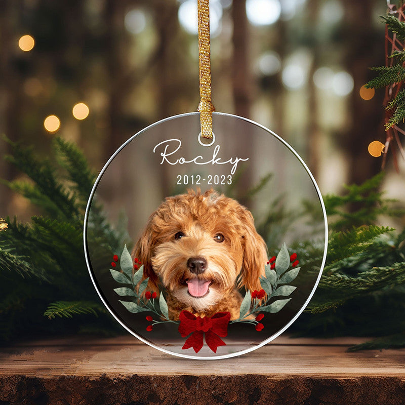 Customized Pet Photo Ornament, Custom Dog Christmas Ornament, Pet Memorial Ornament