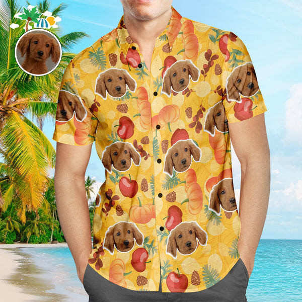 Custom Pet Face Hawaiian Shirt Pumpkin Apple Men's Popular All Over Print Hawaiian Beach Shirt Holiday Gift