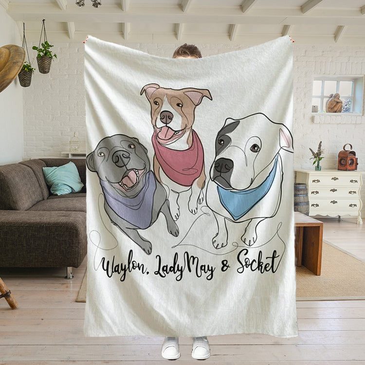 Custom Pet Portrait Plush Blanket Capture Canine Charm in Art Dog Portrait Blanket