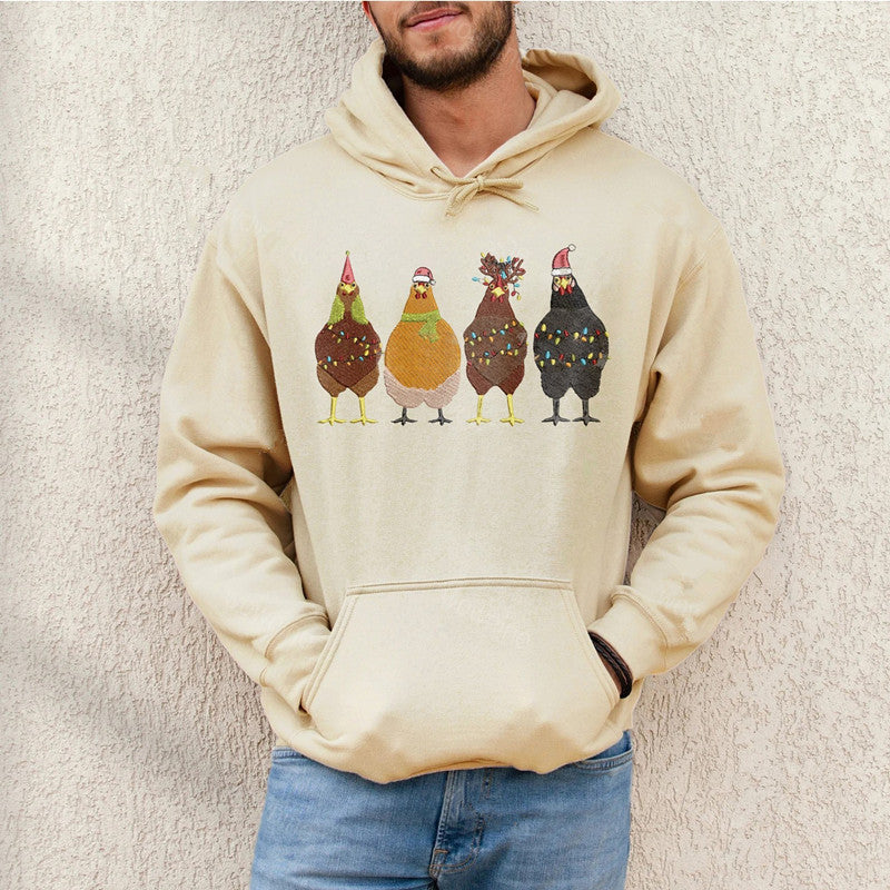 Embroidered Christmas Chicken Sweatshirt, Christmas Farm Animals Sweatshirts