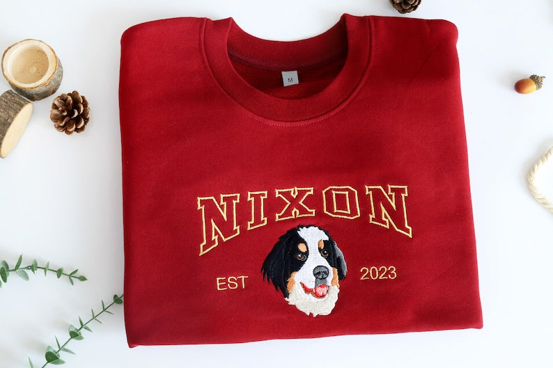 Custom Dog Hoodie Embroidered Dog Name, Personalized Pet Face Sweatshirt