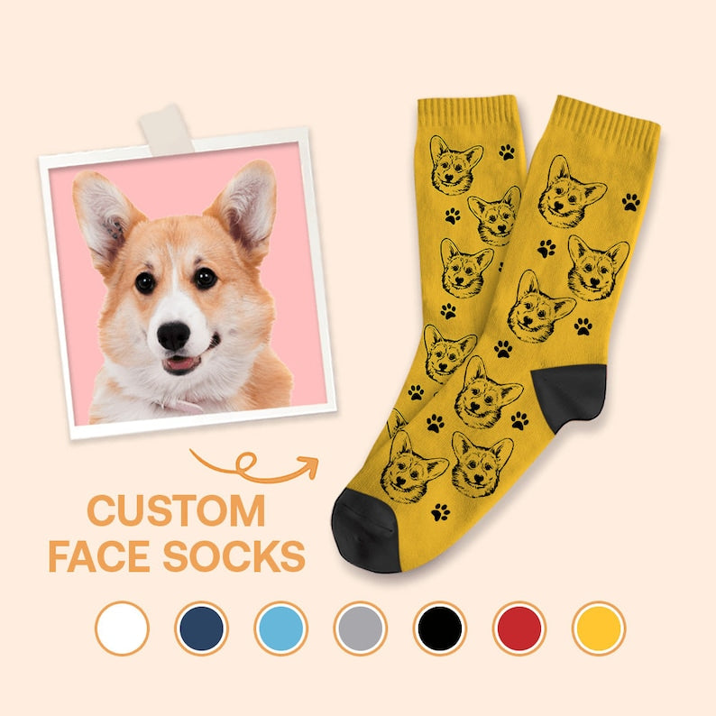 Personalized Face Socks, Custom Pet Socks, Dog Socks, Funny Face Socks