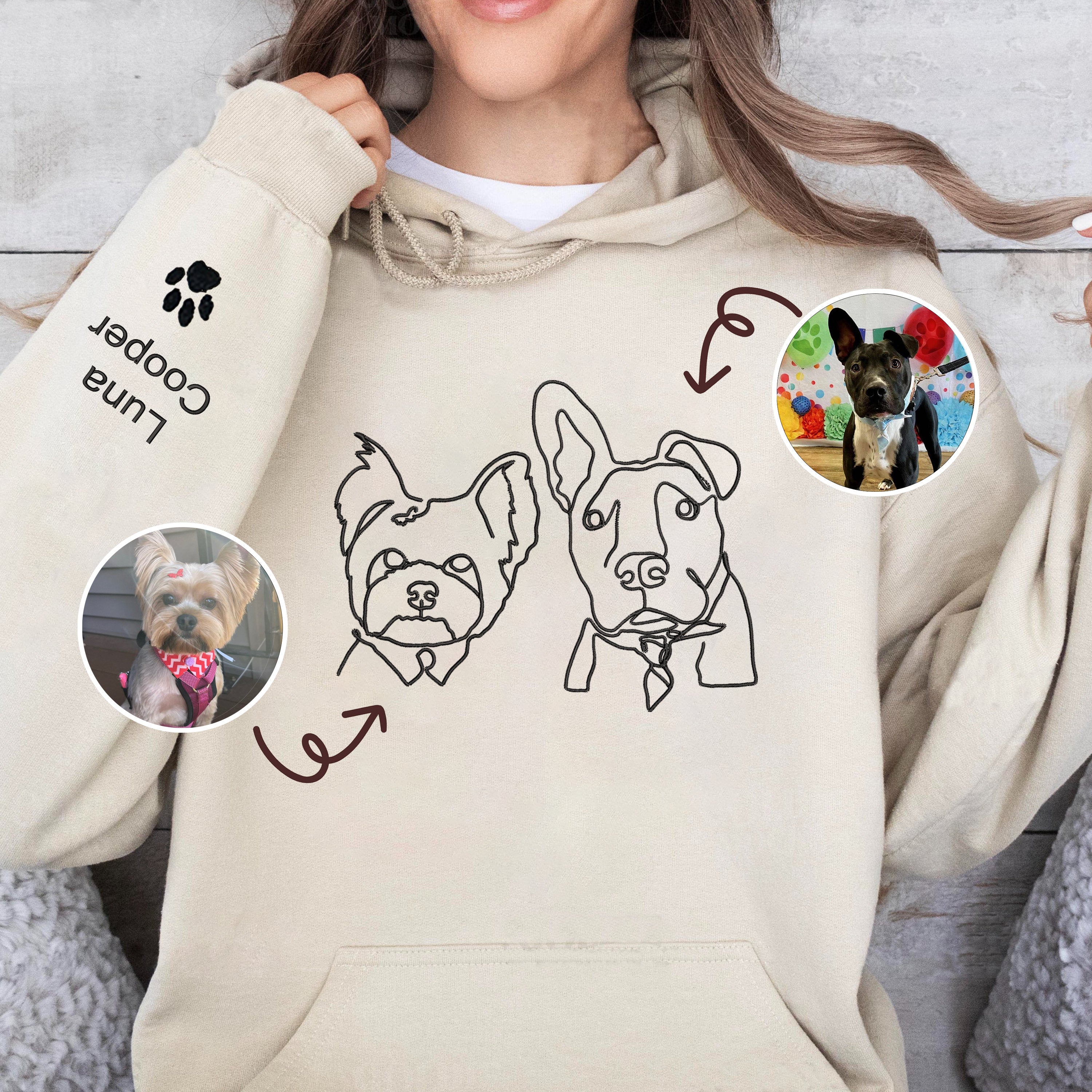 Personalized Embroidered Dog Hoodie, Custom one-line Pet Sweatshirt