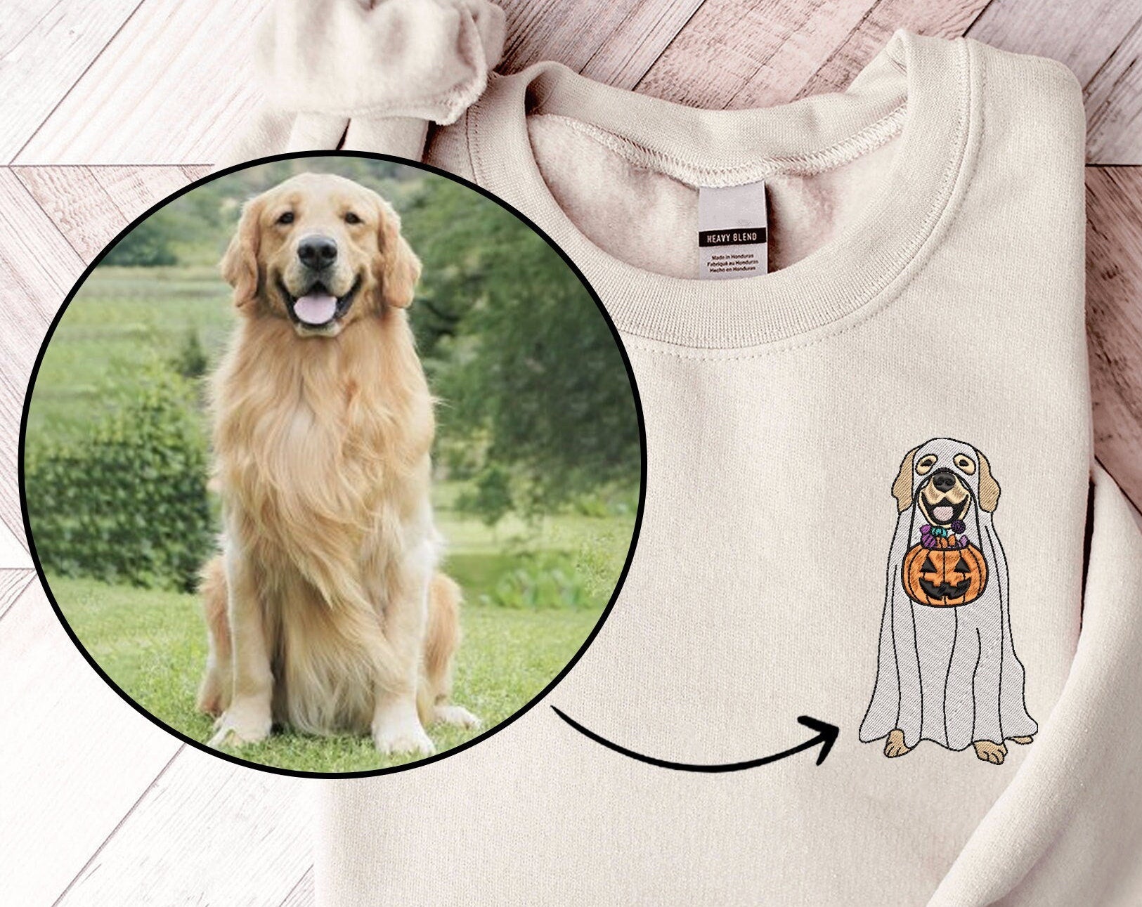 Embroidered Custom Ghost Dog From Your Photo Sweatshirt Shirt Halloween Dog Sweatshirt