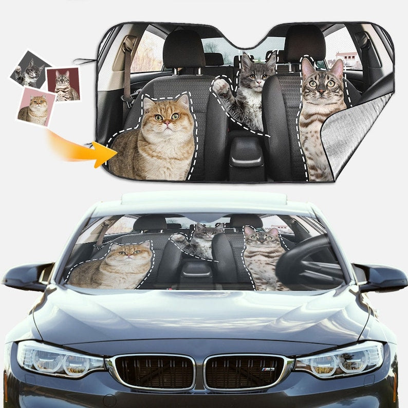 Custom Pet Photo Auto Windshield Sun Shade, Personalized Block UV Rays Sun Visor Protector