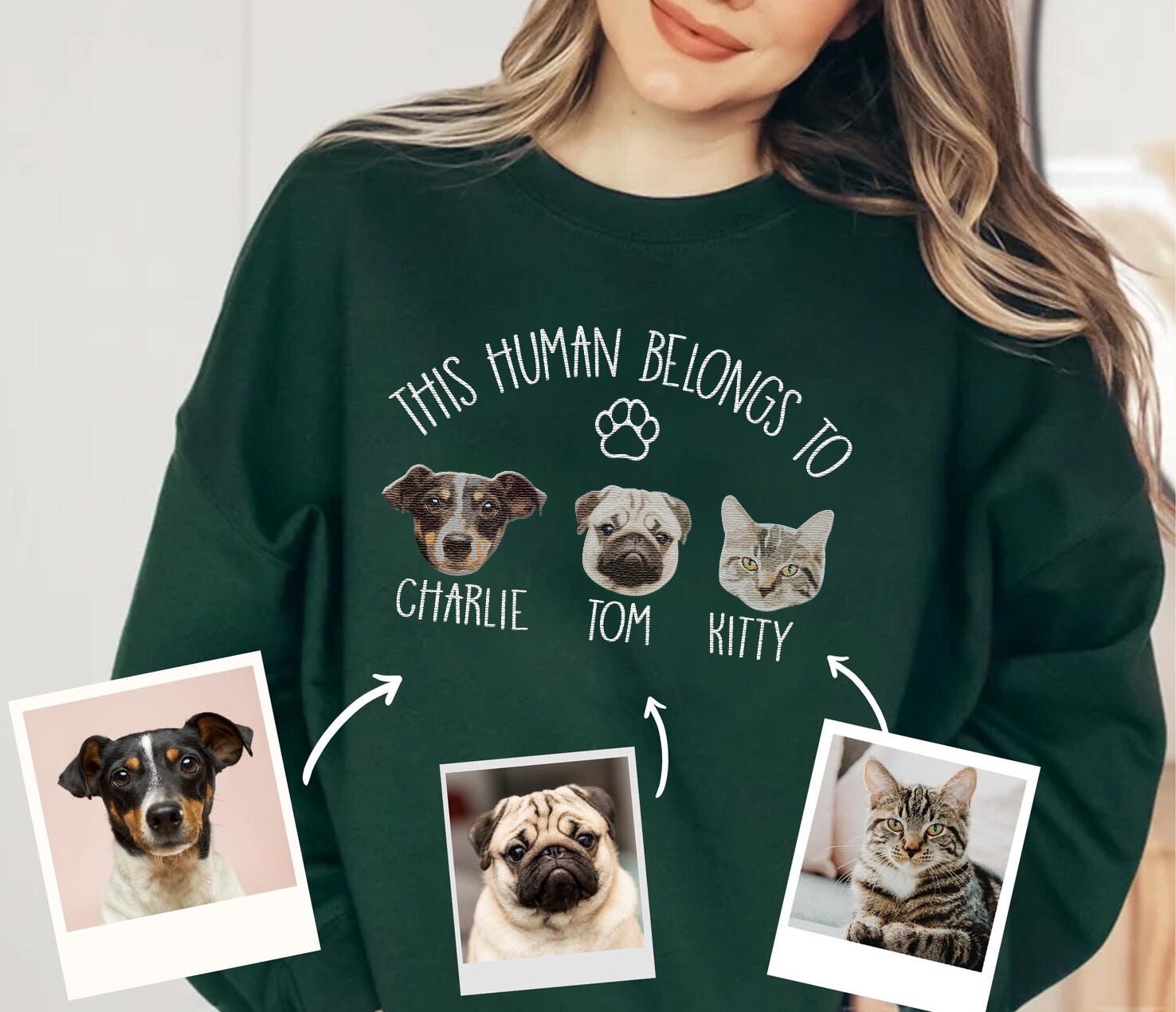 This Human Belongs to Dog Portrait Embroidered Hoodie Sweatshirt T-shirt