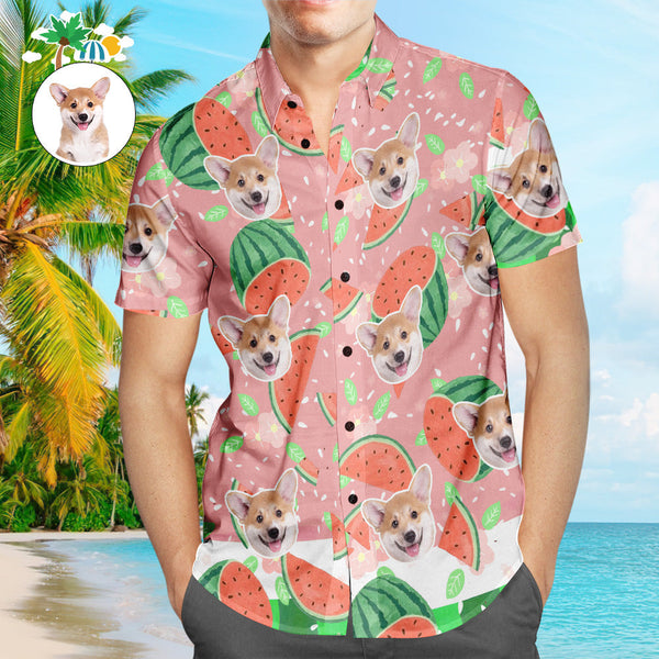 Custom Pet Face Hawaiian Shirt Cartoon Watermelon Men's Popular All Over Print Hawaiian Beach Shirt Holiday Gift