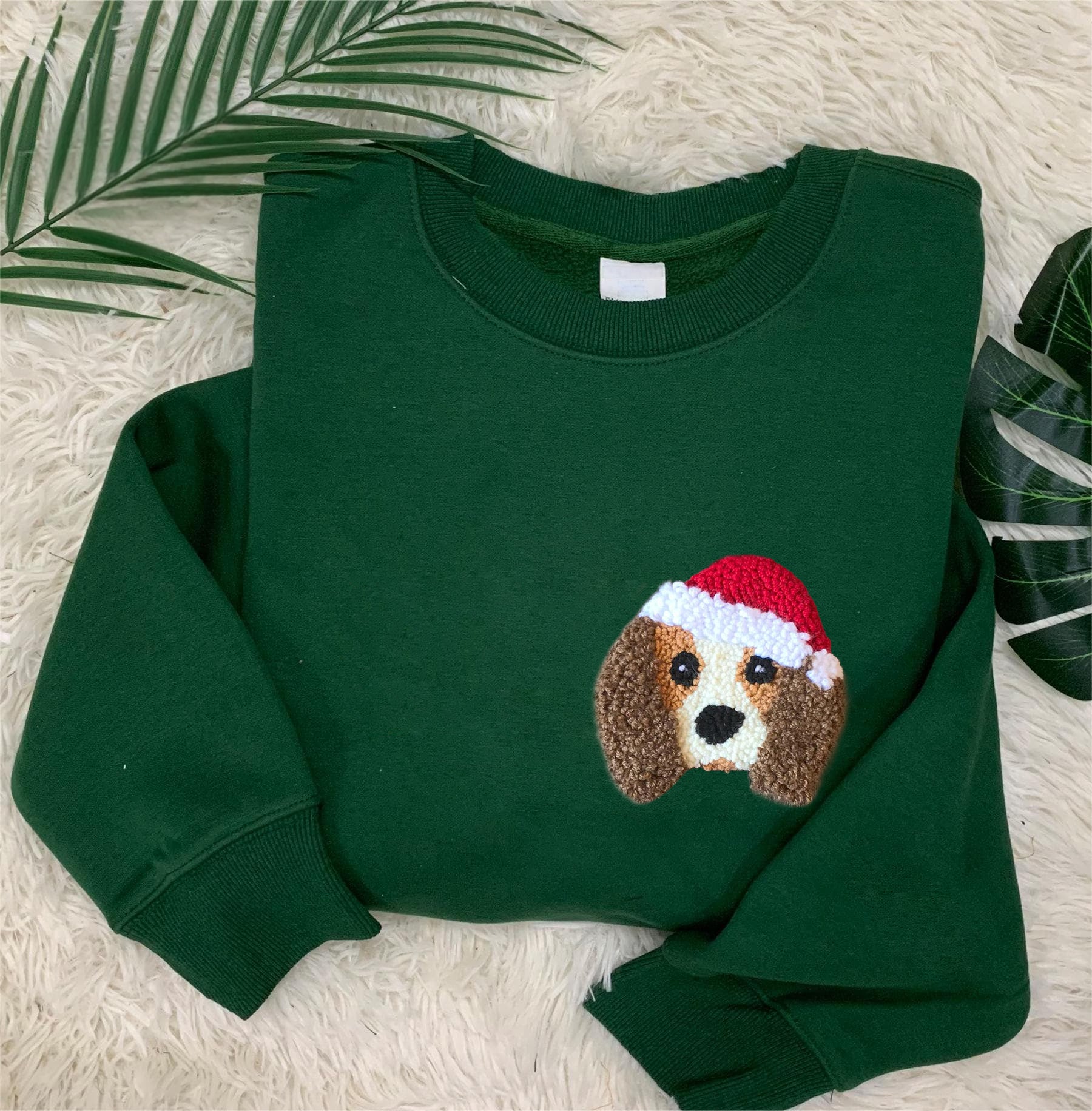 Custom Christmas Pet Portrait Embroidered Tufted Embroidery Sweatshirt Hoodie T-shirt Christmas Gift