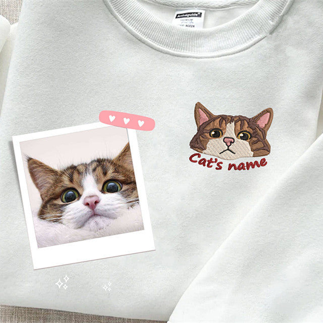 Personalized Pet Embroidery Dog Cat Photo Name Embroidered T-shirt Hoodie Sweatshirt