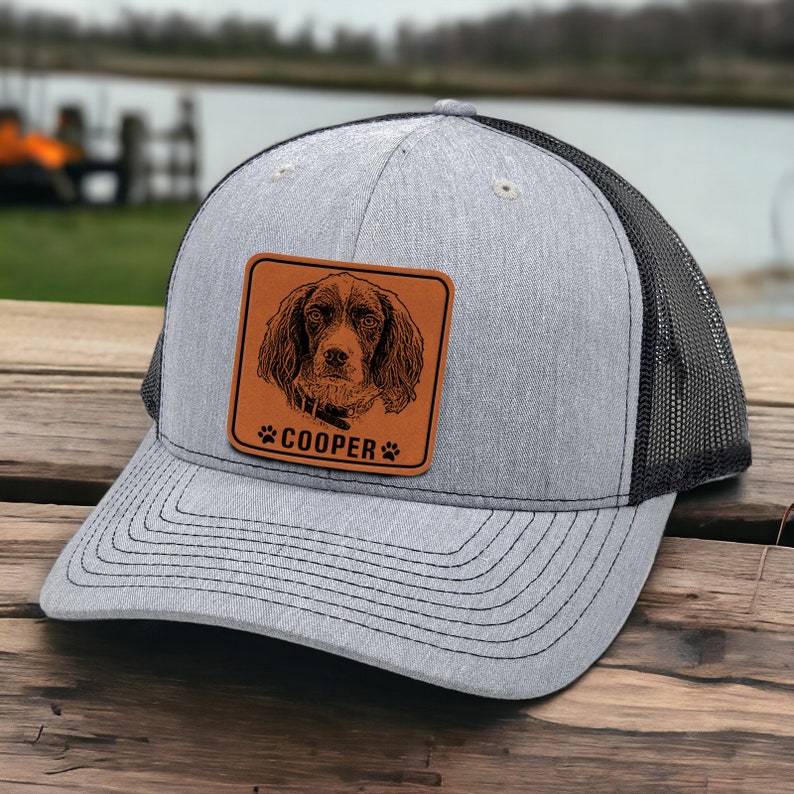 Custom Dog Photo Engraved Trucker Hat Leather Patch - Personalized Fathers Day Gift for Dad