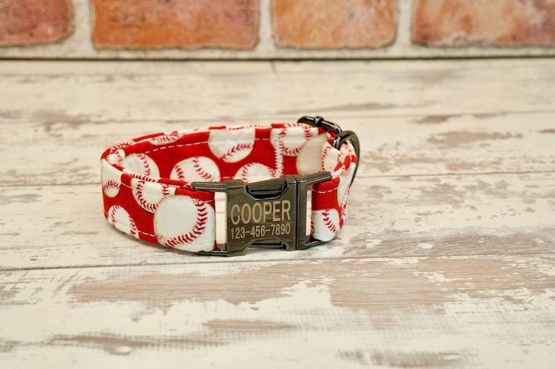 Baseball Personalized Engraved Dog or Cat Collar With Metal buckle