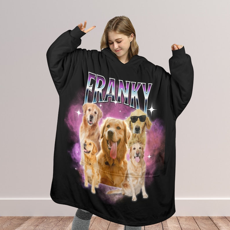 Custom Pet Photo Blanket Hoodie Oversized Wearable Blanket Extra Large Sherpa