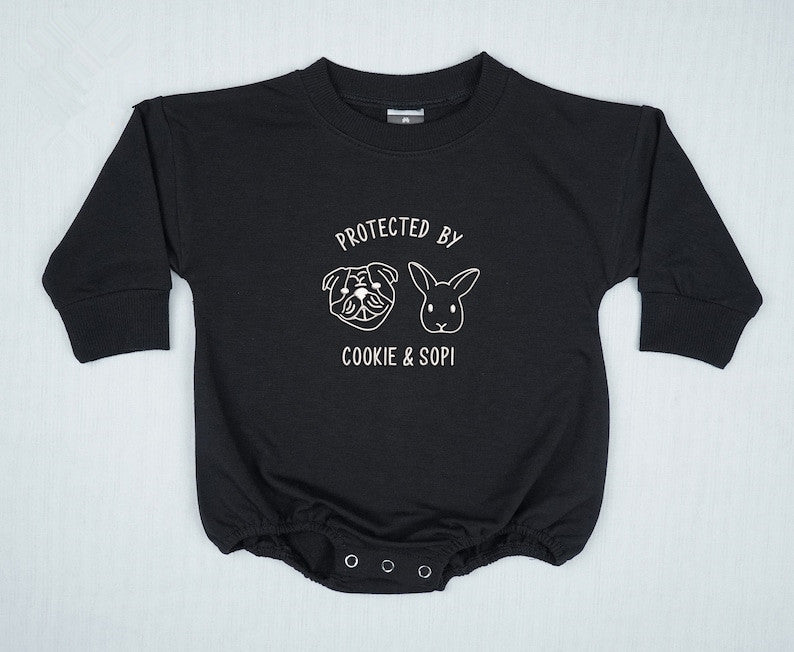 Embroidered Kid's Protected By Custom Pet Baby Romper Custom Toddler Pet Shirt