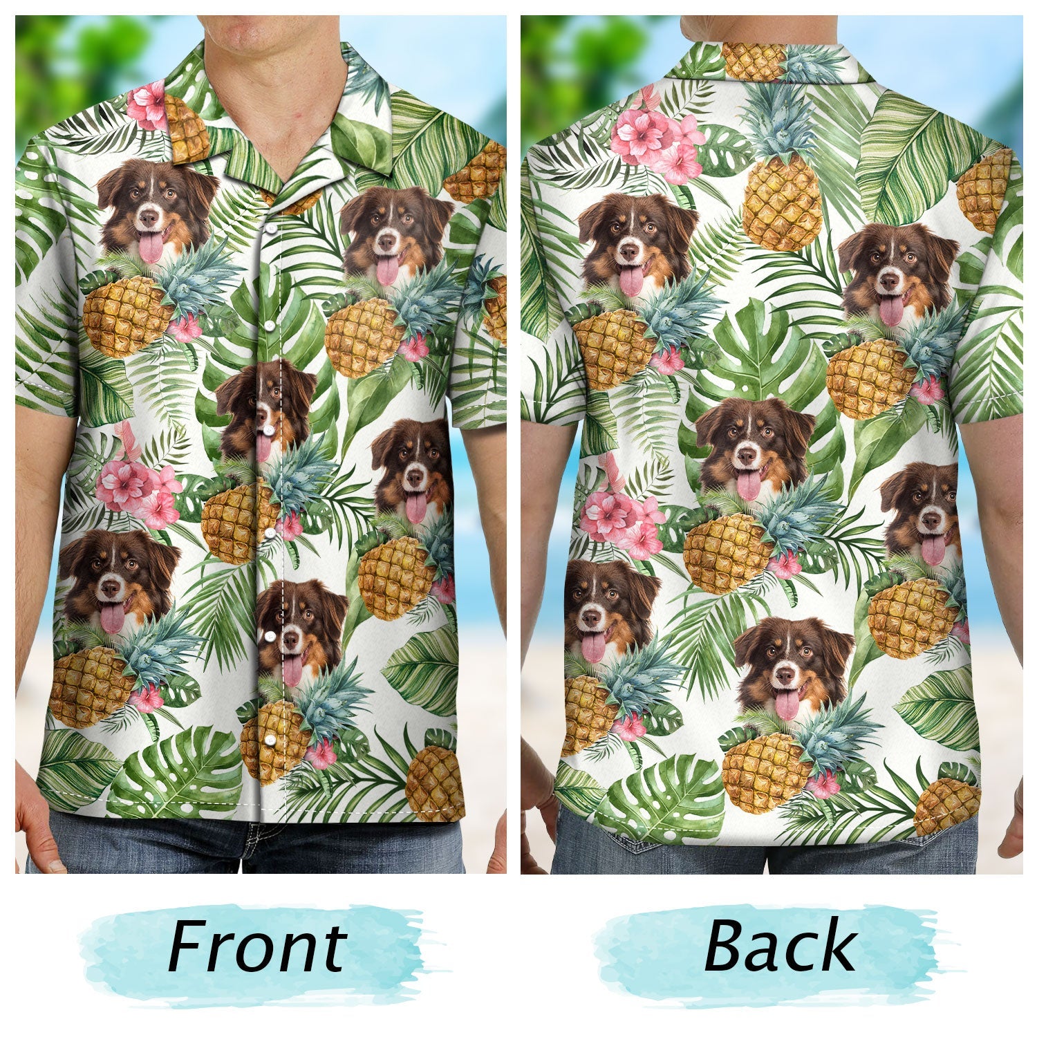 Custom Photo Funny Family Pet Face Tropical Fruit Personalized Custom Hawaiian Shirt