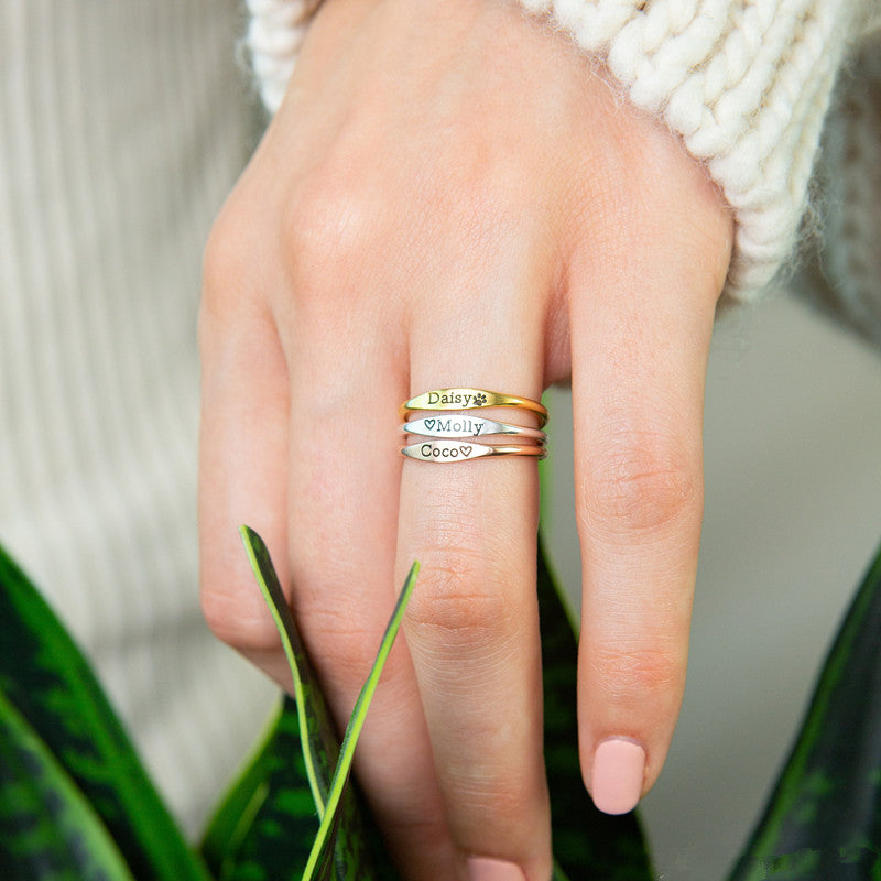 Custom Delicate Stacking Ring Personalized Gift for Mom, Pet Lover Jewelry