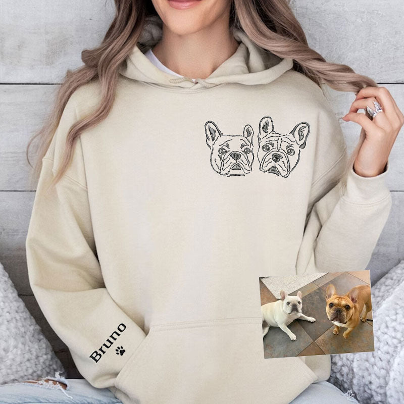 Custom Dog Embroidered Hoodie, Outline Pet Portrait Embroidered Hoodie Sweatshirt