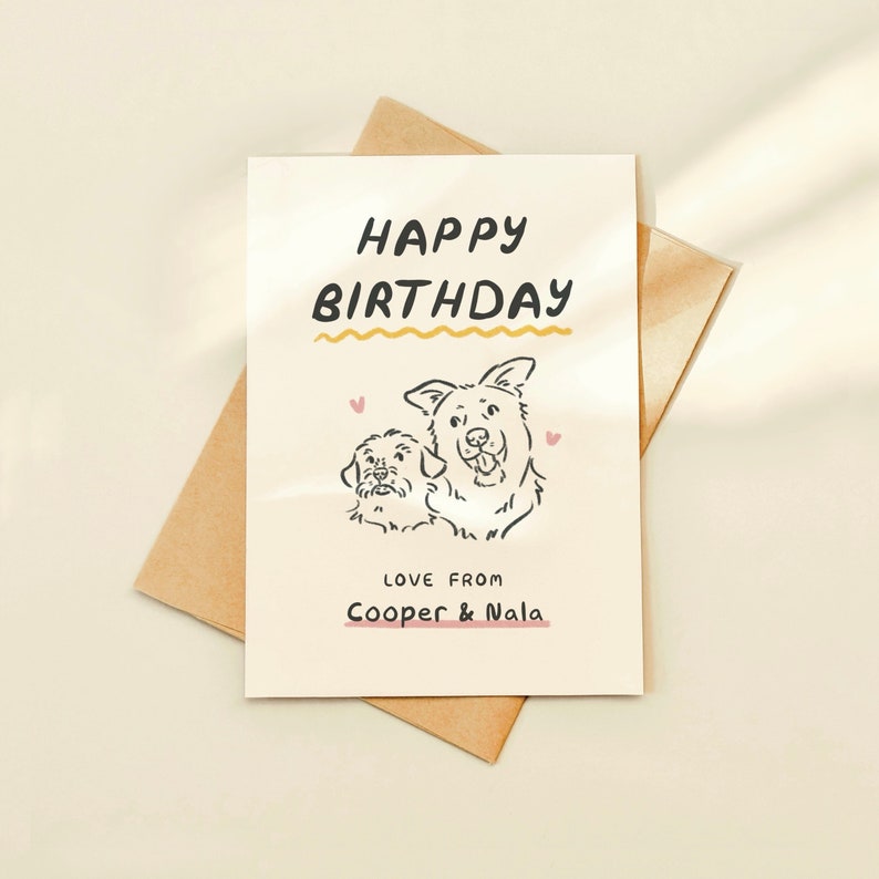 Personalized Pet Birthday Card Cute Hand Drawn Pet Portrait Birthday Card