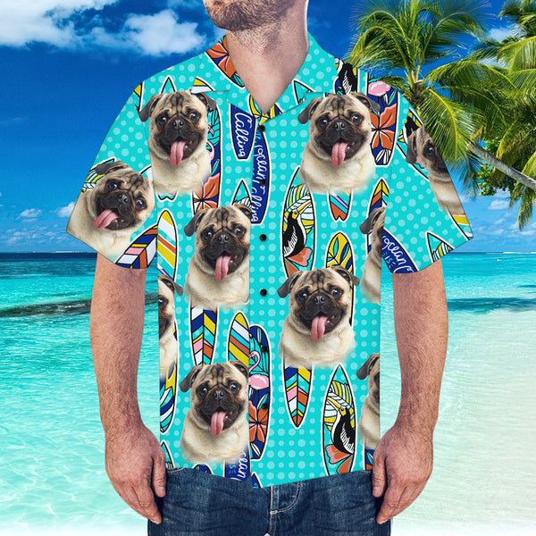 Custom Hawaiian Shirt with Pet Or People Face Surfing Pattern Short-Sleeve Hawaiian Shirt