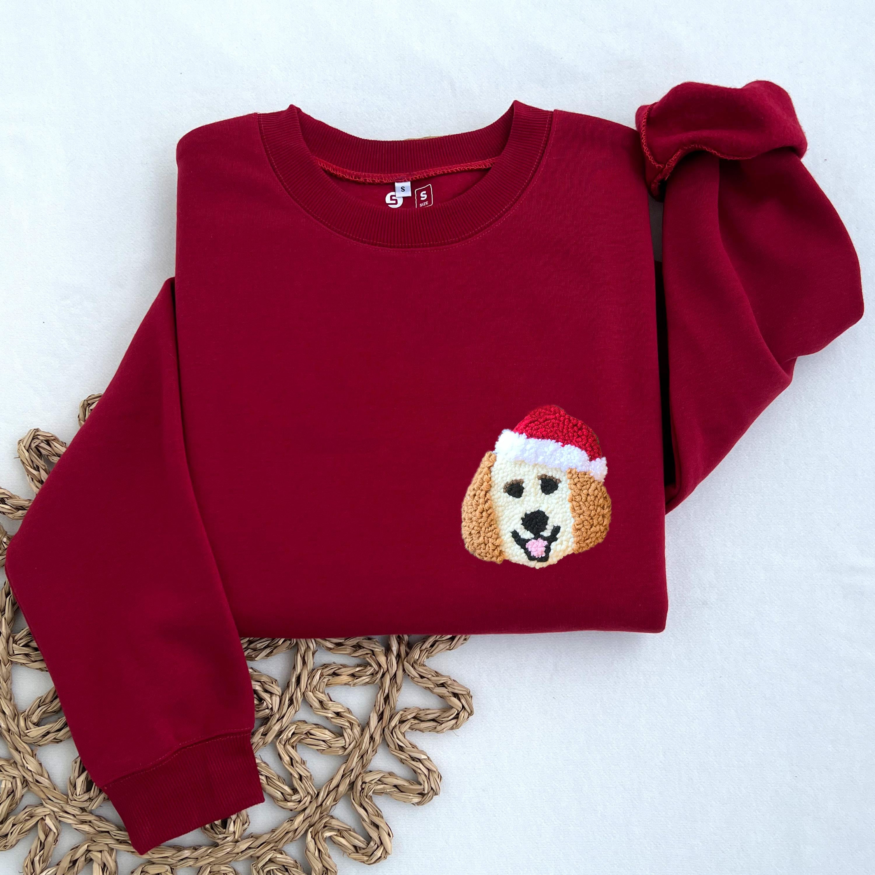 Custom Christmas Pet Portrait Embroidered Tufted Embroidery Sweatshirt Hoodie T-shirt Christmas Gift