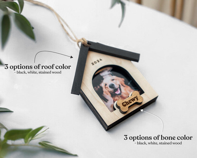 Dog Photo Wood  Frame Christmas Ornament Pet Memorial Gift, Personalized Pet Christmas Ornament