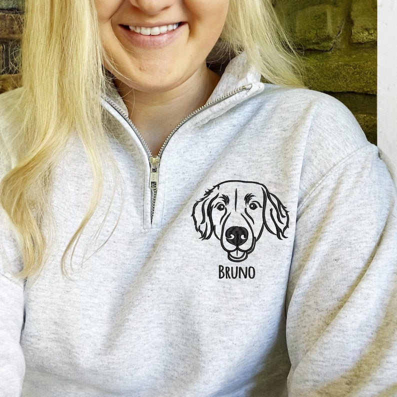 Personalized Pet Portrait Outline Embroidered Quarter-Zip Sweatshirt