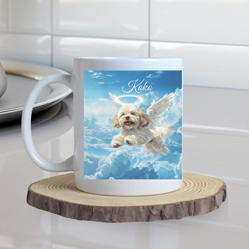 Custom Pet Mug Angel Wings and Halo Using Pet Photo Name Personalized Pet Memorial Gift Coffee Cup