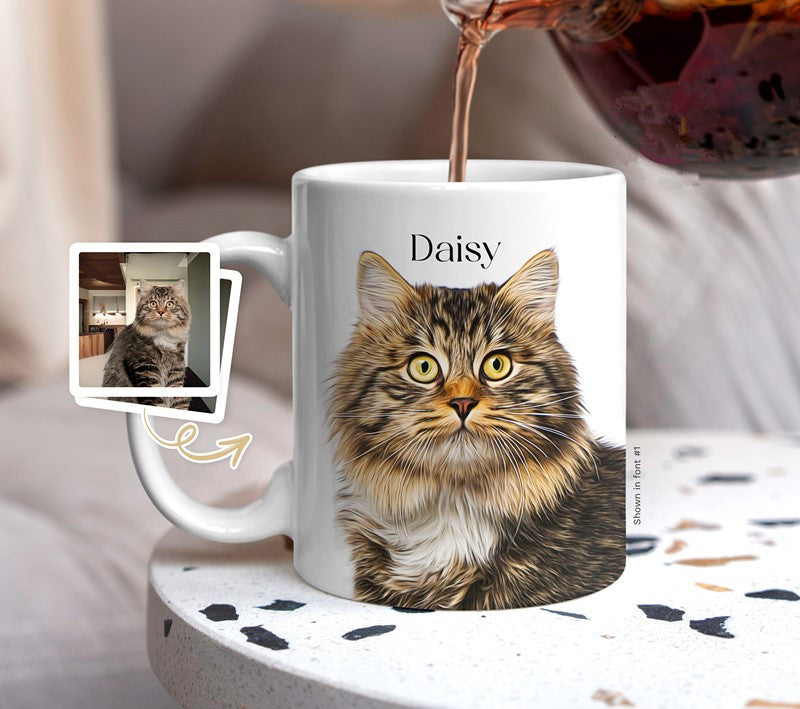 Custom Pet Portraits Mug with Name, Personalized Pet Faces Coffee Mug, In Memory of Pet Loss