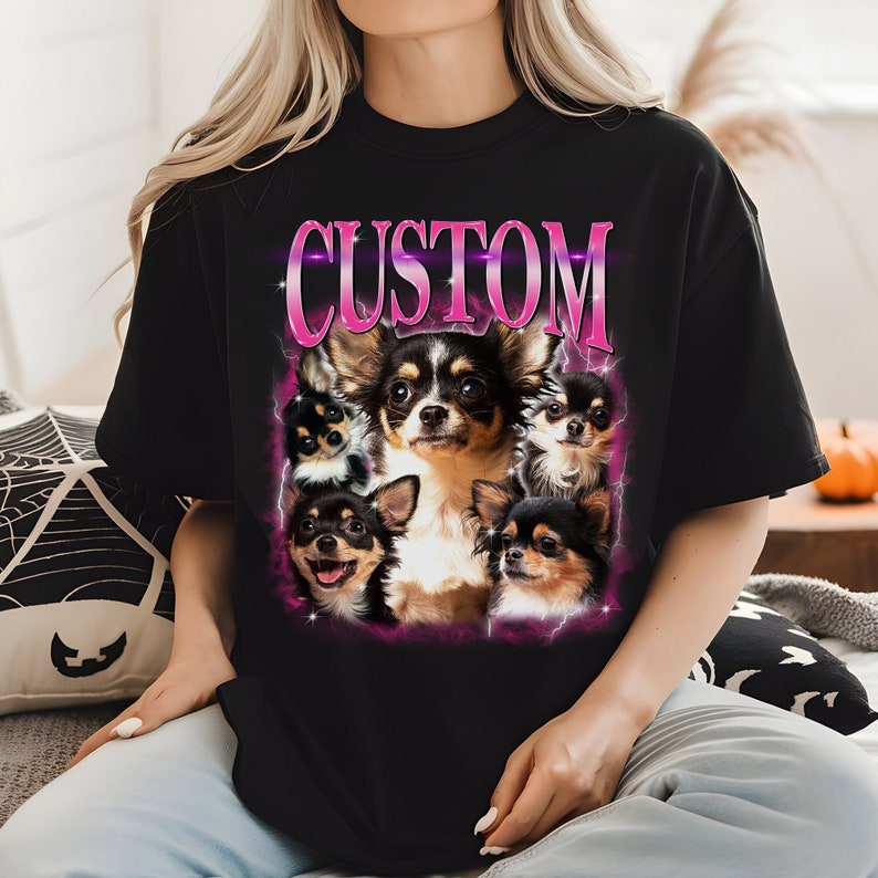 Custom Bootleg Rap Tee, Vintage Pet Shirt Pet Photo + Name Sweatshirt Hoodie