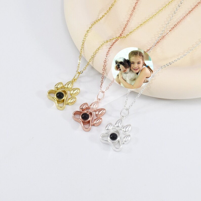 Photo Projection Necklace, Pet Photo Pendant Personalized Necklace, Dog Paw Projection Necklace