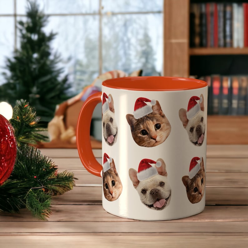 Custom Pet Mug Christmas Personalized Pet Face with a Christmas Hat Mug