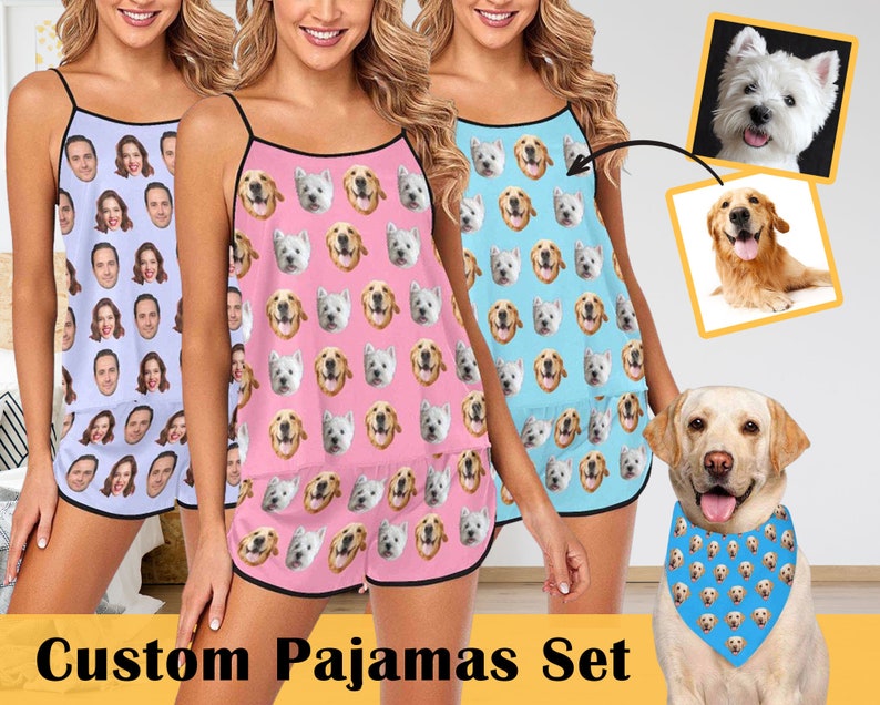 Personalized Women's Spaghetti Strap Short Pajama Set with Pet Face