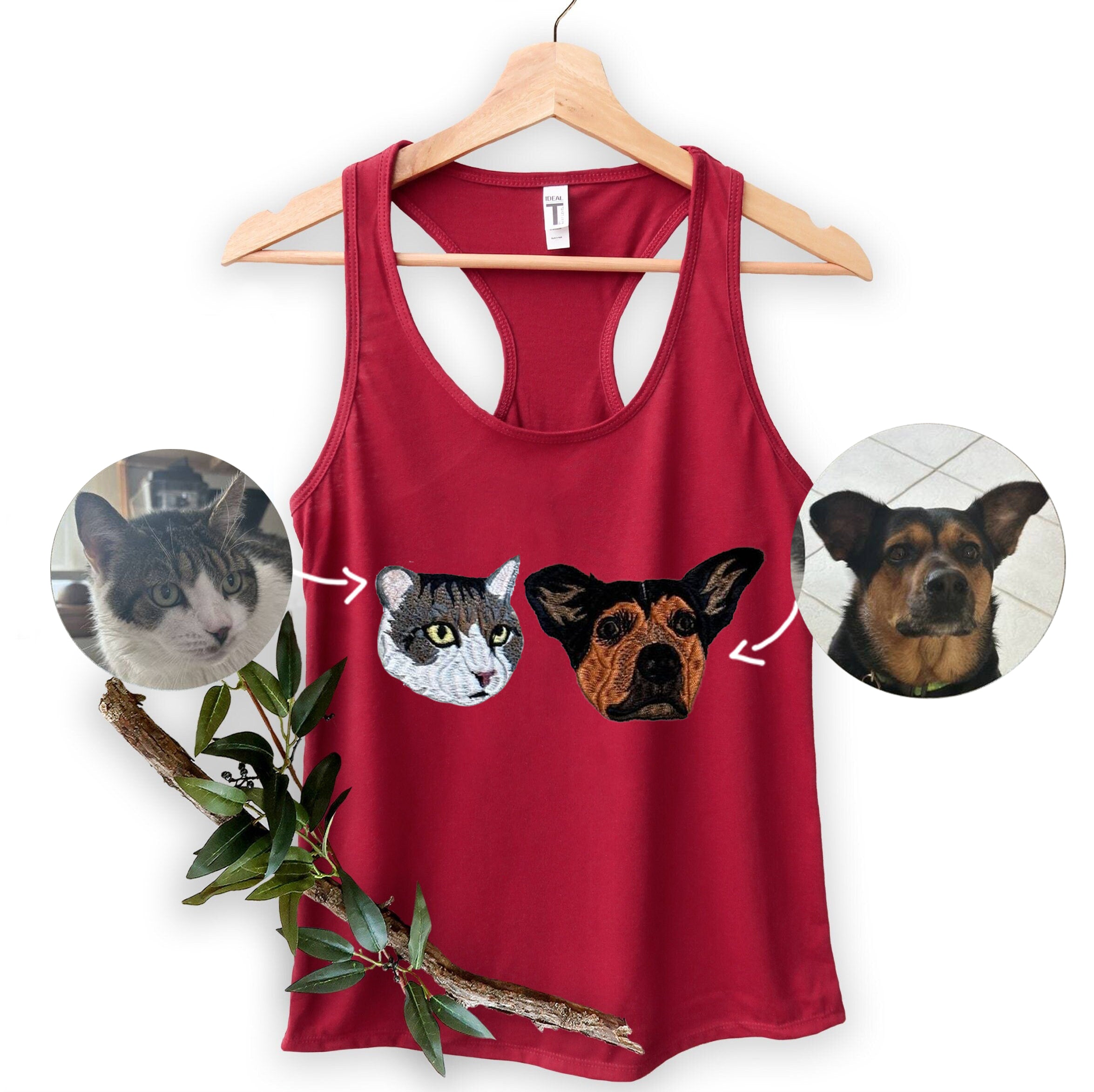 Custom Pet Face Portrait Full Color Embroidered Tank Top