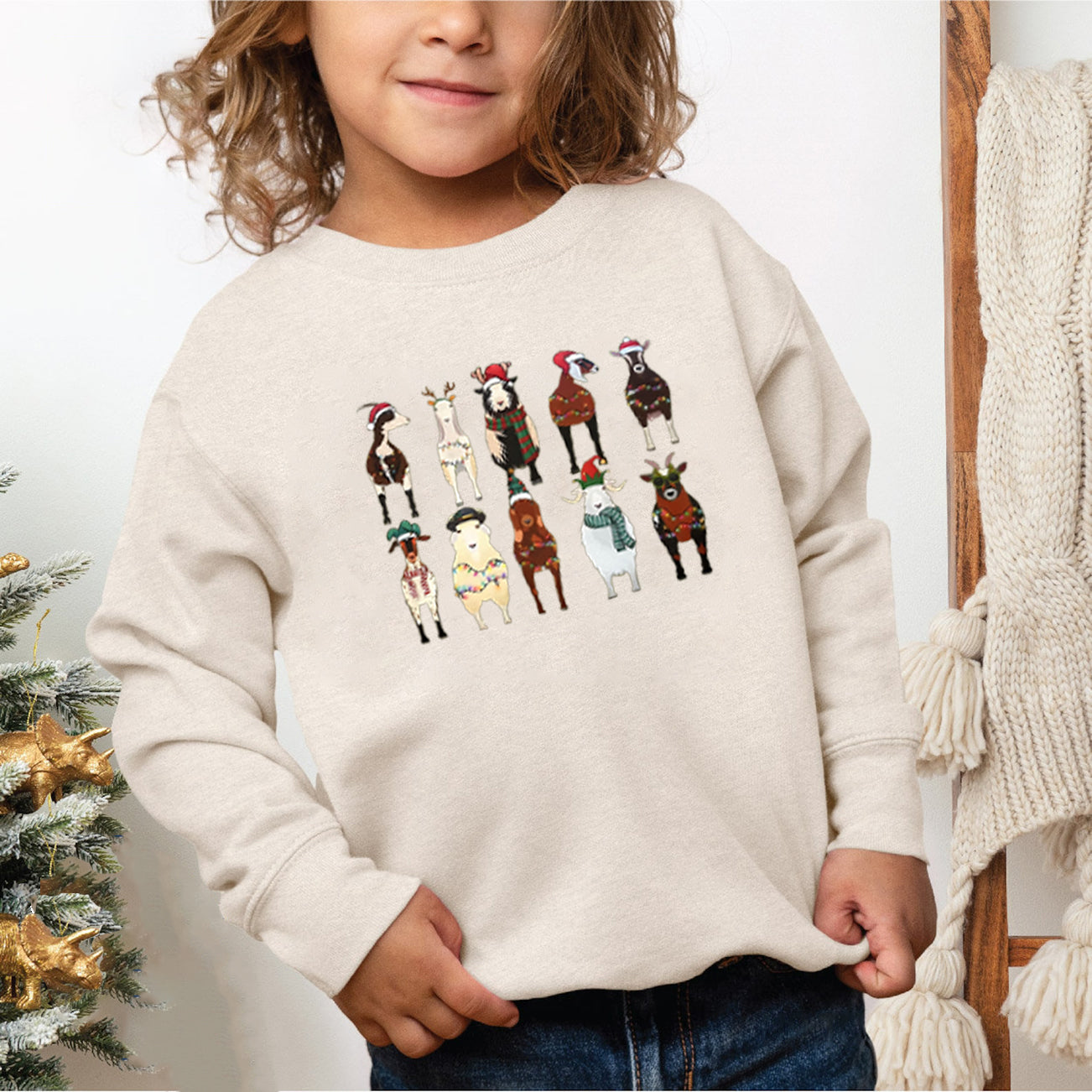 Goat Lover Animals Holiday Christmas Sweatshirt For Kids Youth