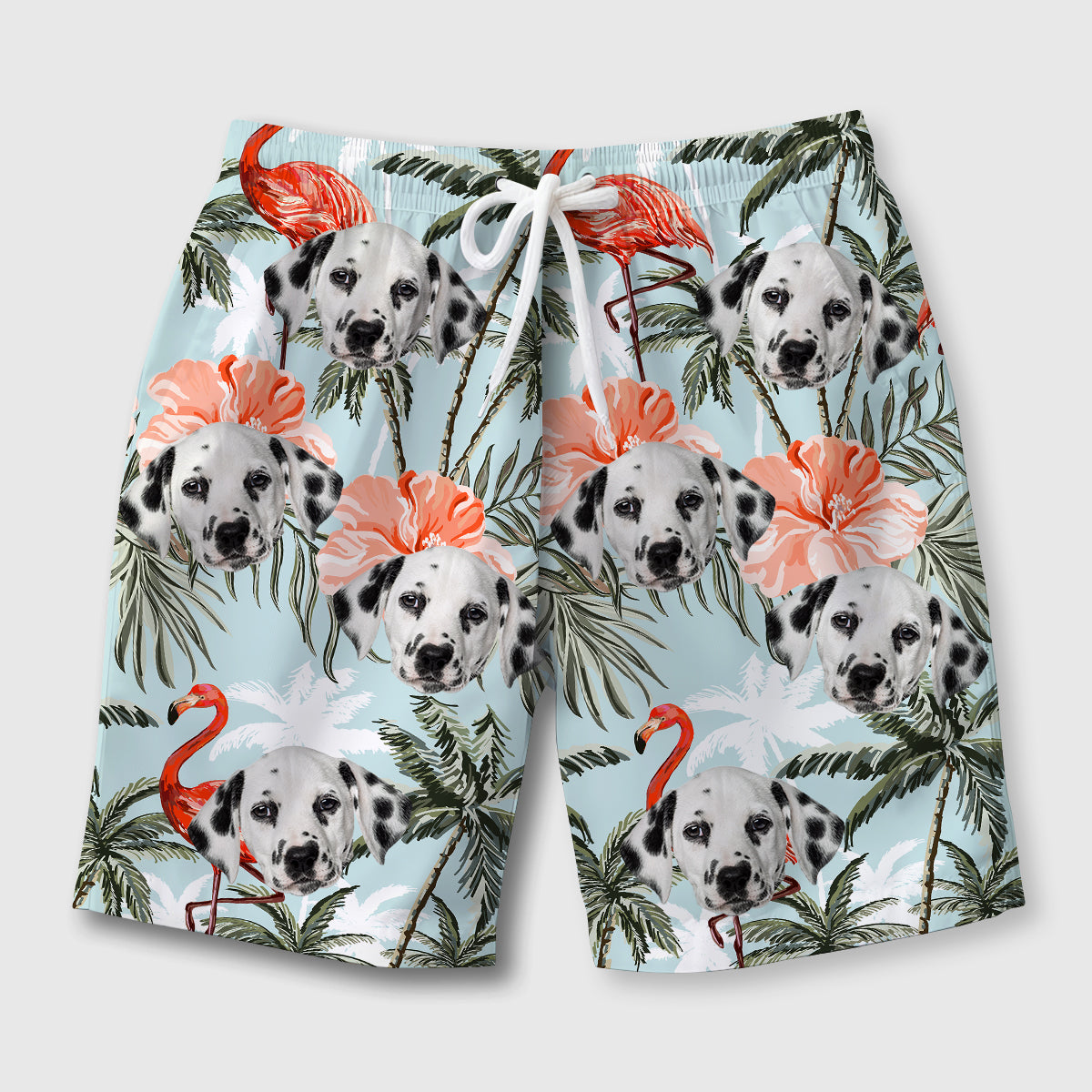 All Over Print Beach Short with Dog Face, Custom Pet Photo Hawaiian Beach Short, Bachelor Party Beach Short