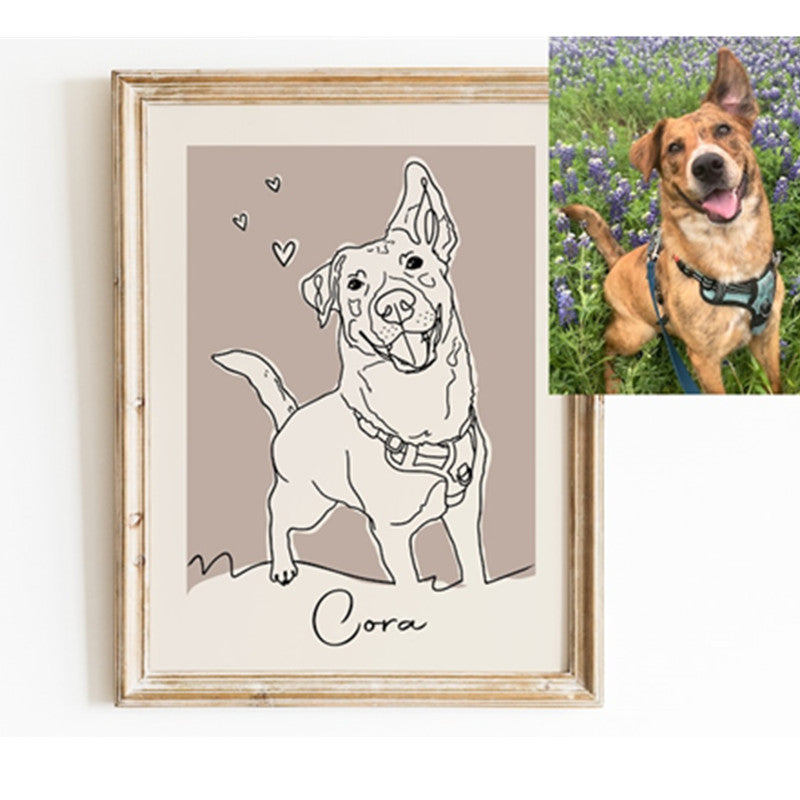 Custom Dog Line Art Portrait, Personalized Pet Canvas Wall Art