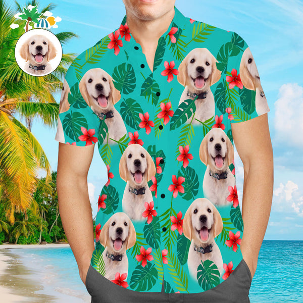 Custom Face Men Hawaiian Shirts Personalized Pet Face on a Hawaiian Shirt for Pet Lover - Green