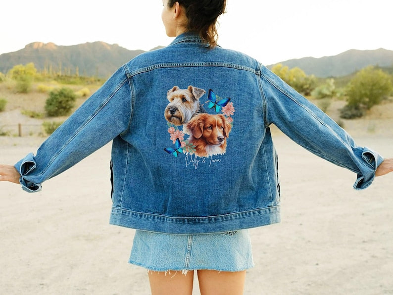 Custom Dog Denim Jacket With Pet Photo and Name, Personalized Jean Jacket