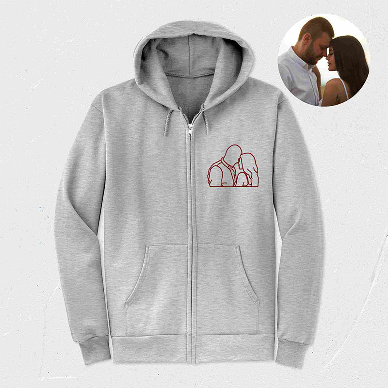 Custom Outline Photo Embroidered ZIP-UP Hoodie