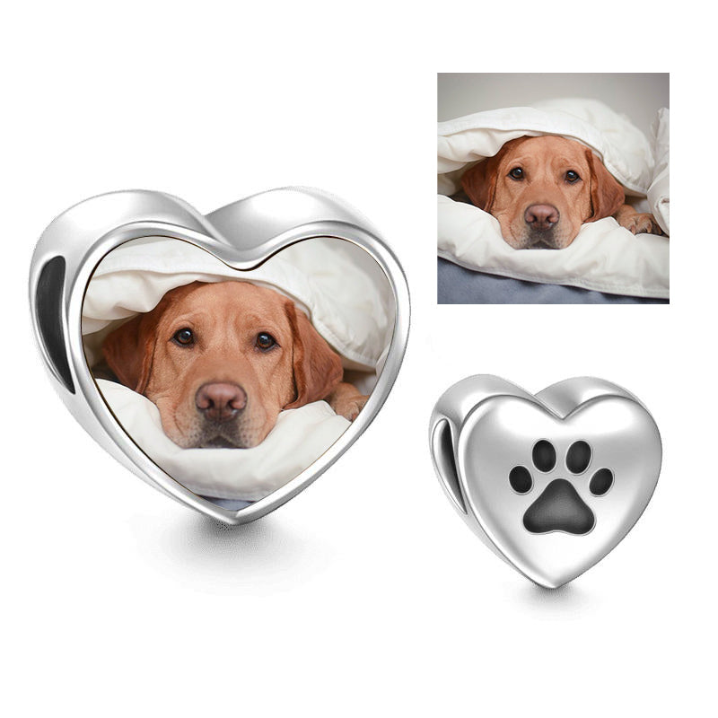 Custom Pet Photo Charms Pendant Pet Paw Heart Photo Charms Bracelet