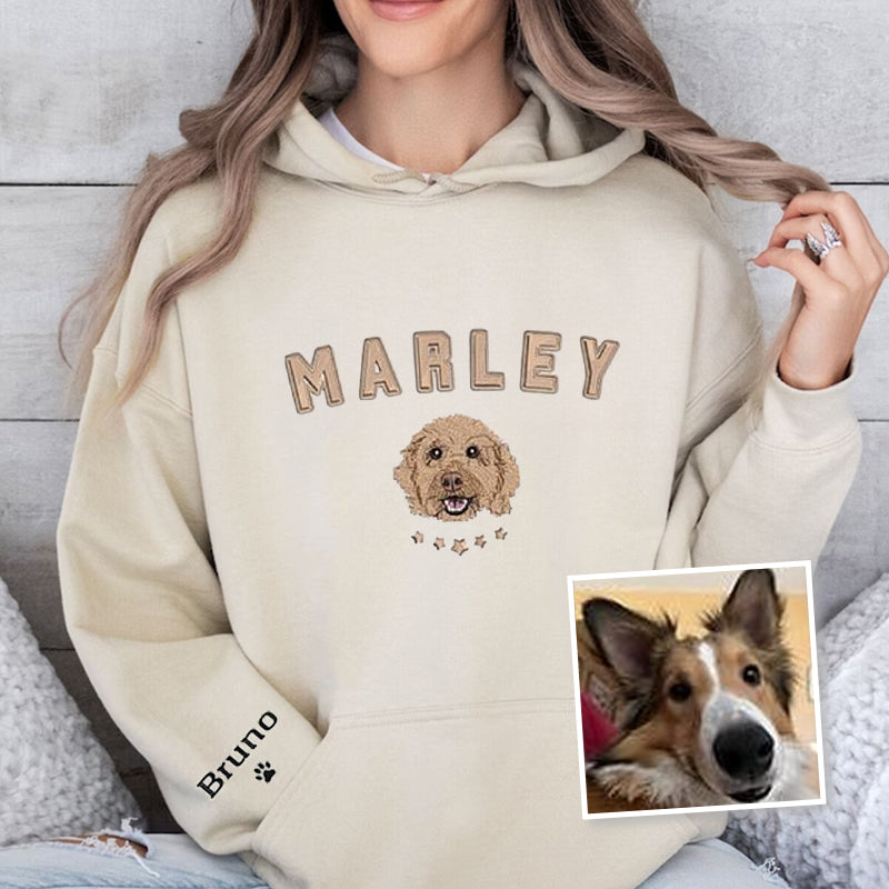 Personalized Dog Portrait Embroidered Hoodie Sweatshirt, Pet Face Shirt