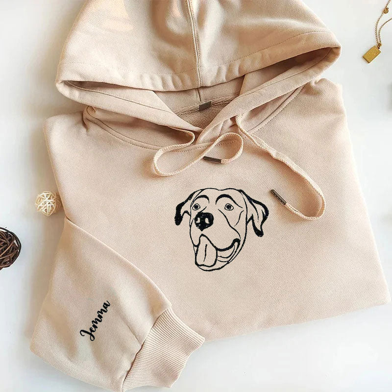 Custom Dog Embroidered Hoodie, Outline Pet Portrait Embroidered Hoodie Sweatshirt