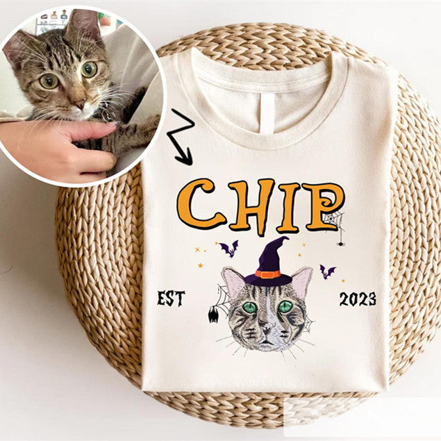 Custom Pet From Your Photo Halloween T-shirt, Pet Portrait Embroidered Hoodie Sweatshirt