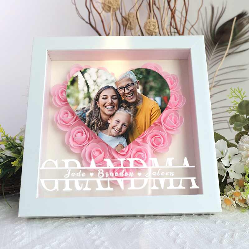 Mom Heart Photo Flower Pattern Shadow Box Gift