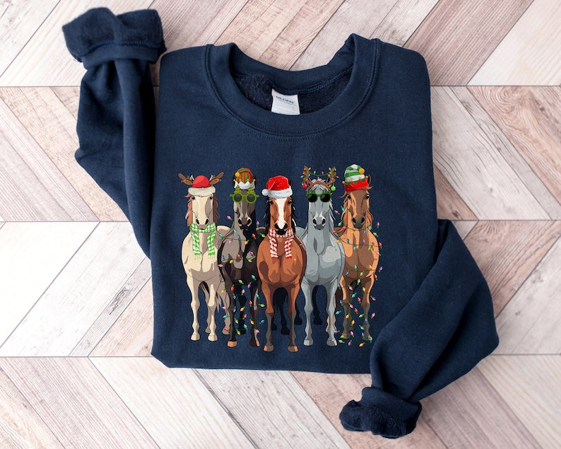 Horse Christmas Sweatshirt, Funny Animals Christmas Sweatshirt, Farm Lover Gift