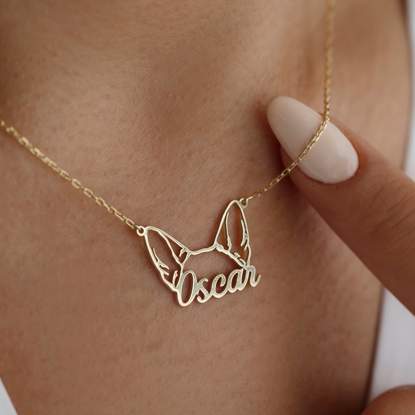 Dog Name Necklace Personalized Dog Ears Necklace